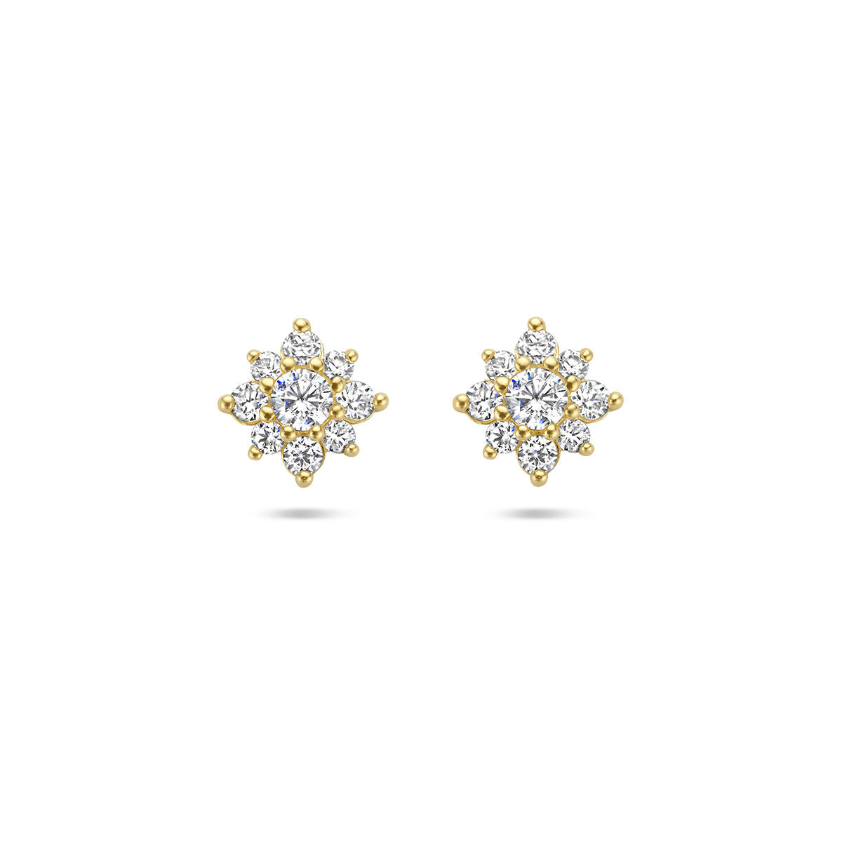 Boucles d'oreilles en or jaune 14K avec zircones en forme de rosette.