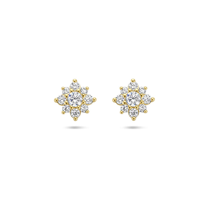 oorknoppen zirkonia rozet 14K geelgoud