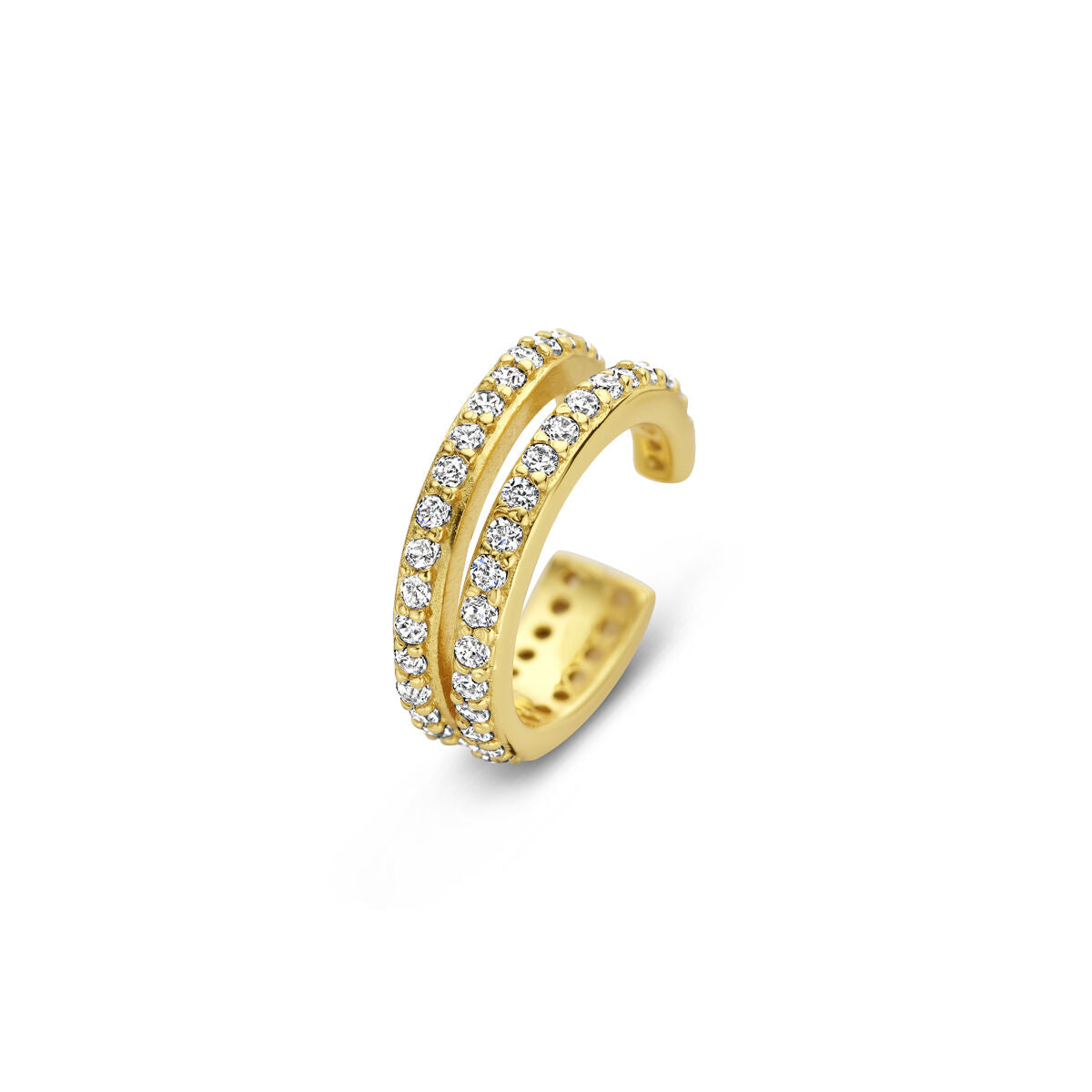 Ear cuff en or doré avec zirconias, design à deux bandes, éclat élégant.
