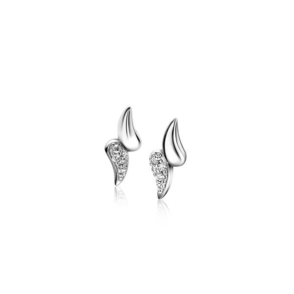 Boucles d'oreilles en argent avec des formes ondulées et des détails en strass.