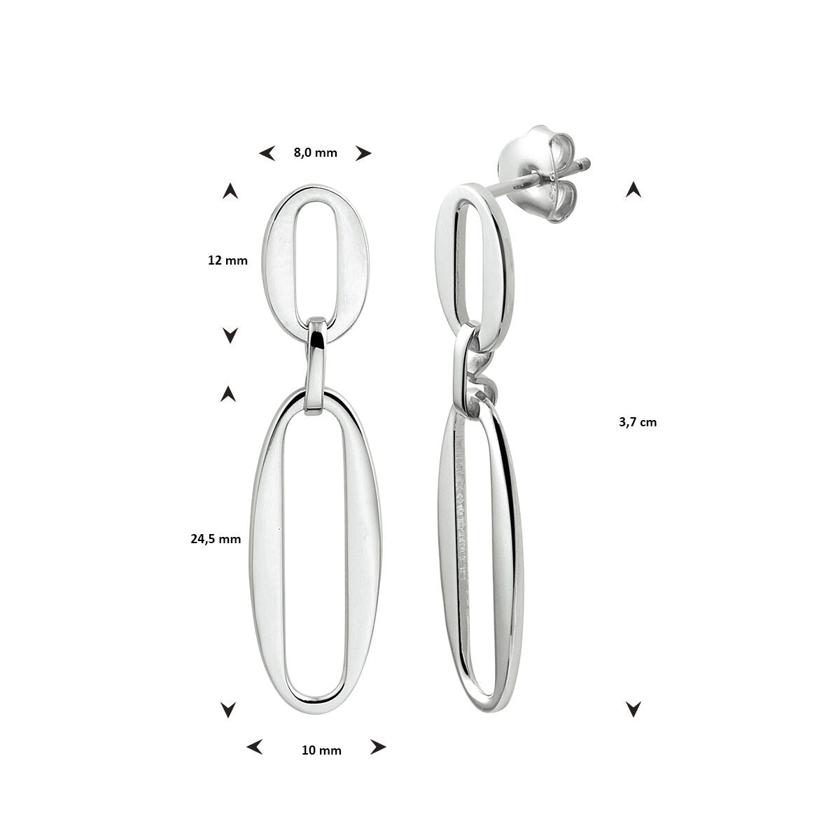 boucles d'oreilles paperclip argent rhodié