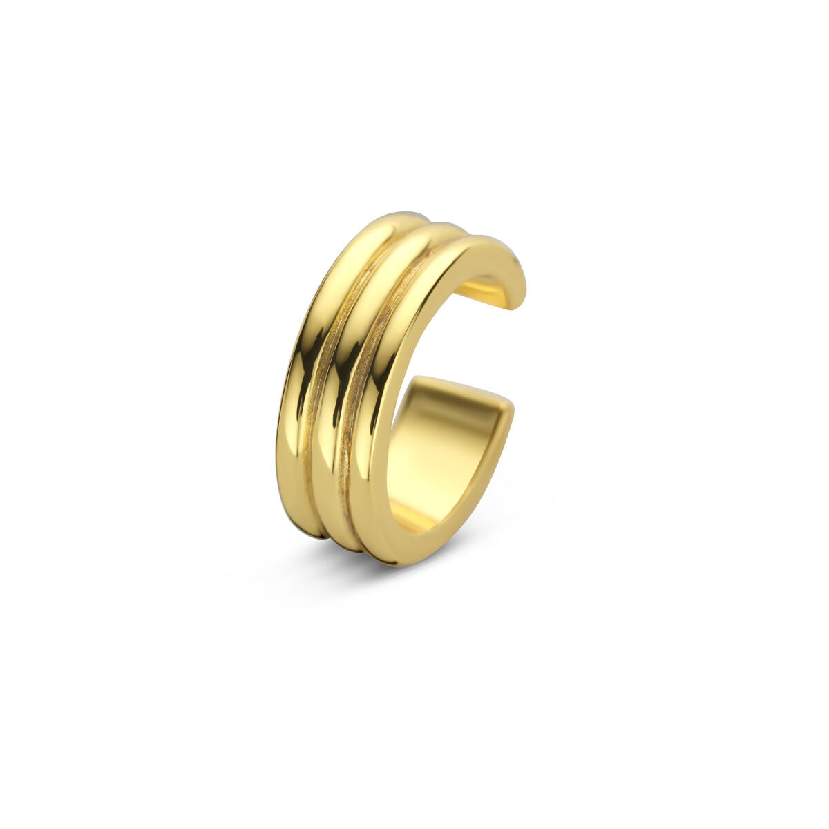Ear cuff en argent doré avec un accent minimaliste doré, sans trou, à trois bandes.