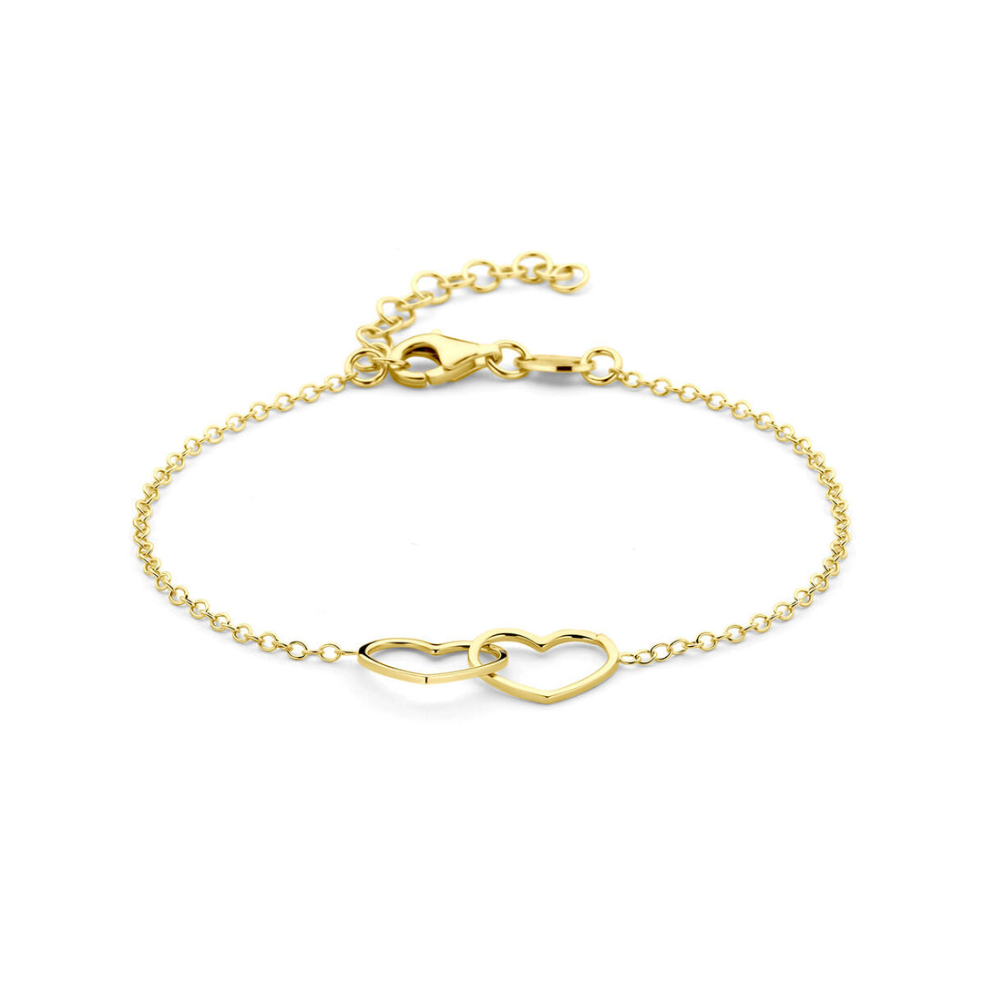 De Van der Kooij Collectie armband hartjes is een 925 zilver verguld damesarmband (16 + 3 cm) met twee open harten en verstelbare sluiting, afgewerkt met 3 micron geel verguld.