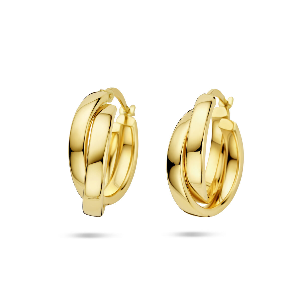 Boucles d'oreilles en or jaune 14 carats, avec un design moderne et poli.