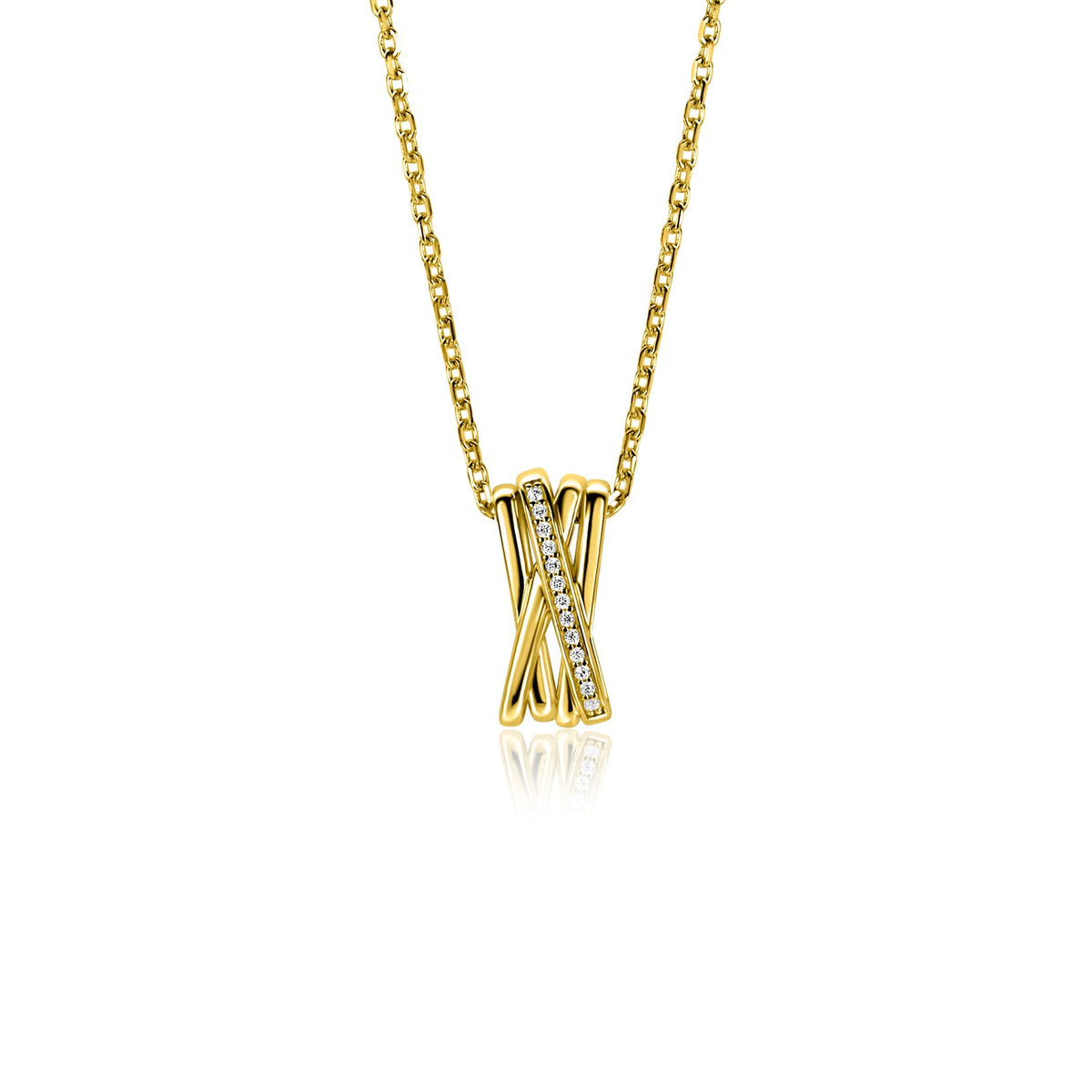 Collier doré avec un pendentif en forme de croix, orné de zircons.