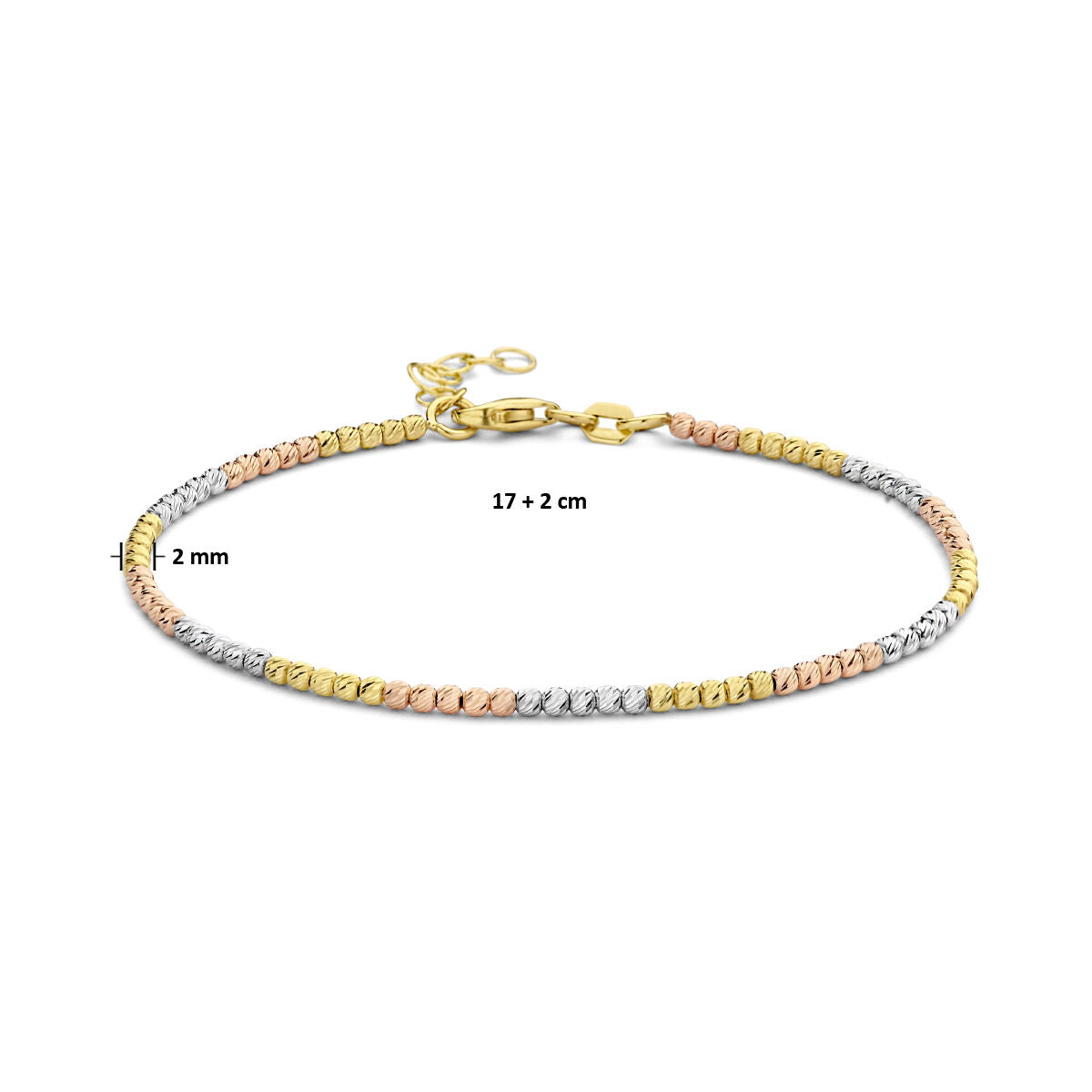 Bracelet en or pour femme à billes diamantées 14K tricolore