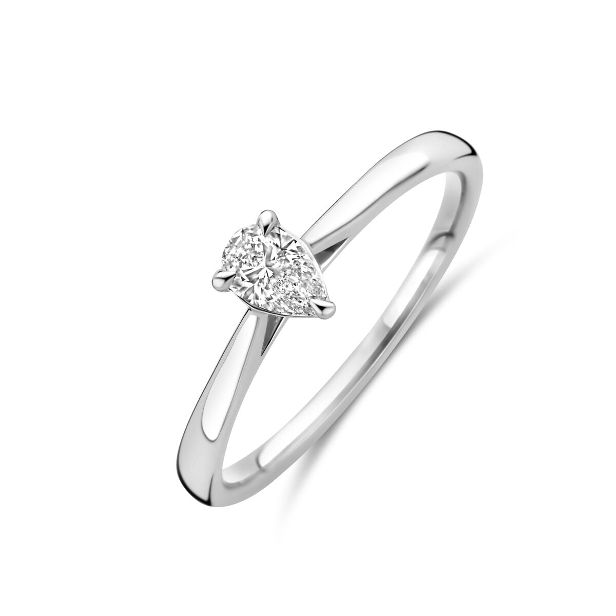 Bague en or blanc 14K avec un diamant lab-grown de 0,25 ct en forme de poire.