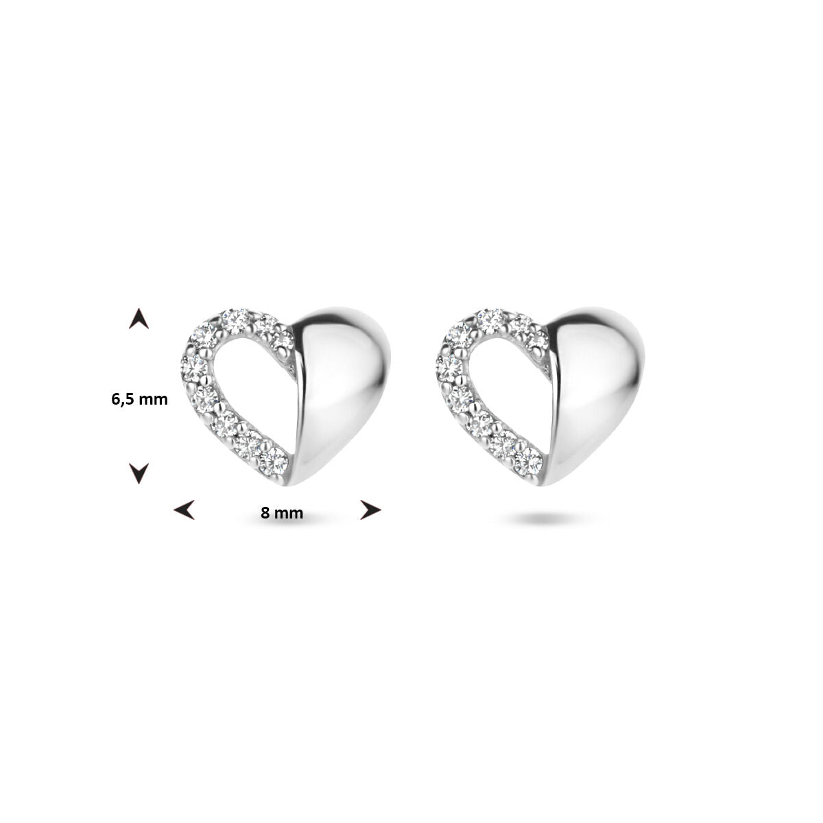 puces d'oreilles cœur zircone argent rhodié