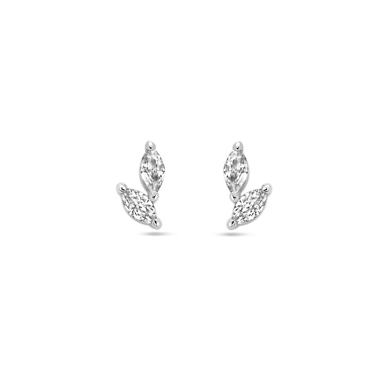 Boucles d'oreilles en argent rhodié ornées de zirconia, en forme de feuilles.