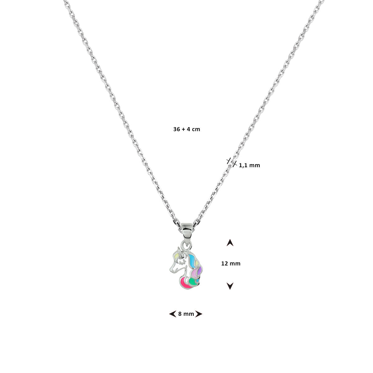 collier licorne 36 + 4 cm argent rhodié