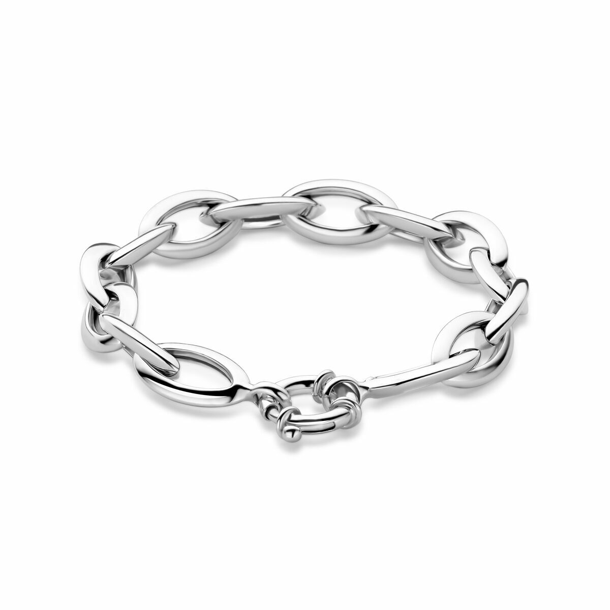 Bracelet en argent rhodié avec maillons ancre de 10,5 mm et fermoir à ressort.