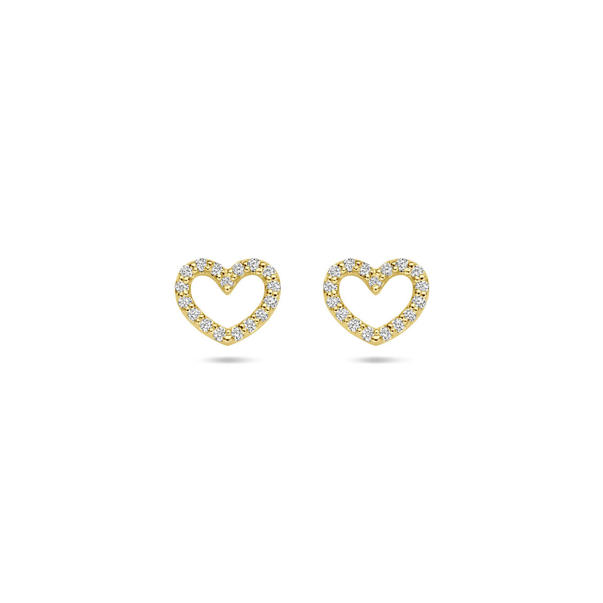 puces d'oreilles en or jaune en forme de cœur avec diamant cultivé en laboratoire