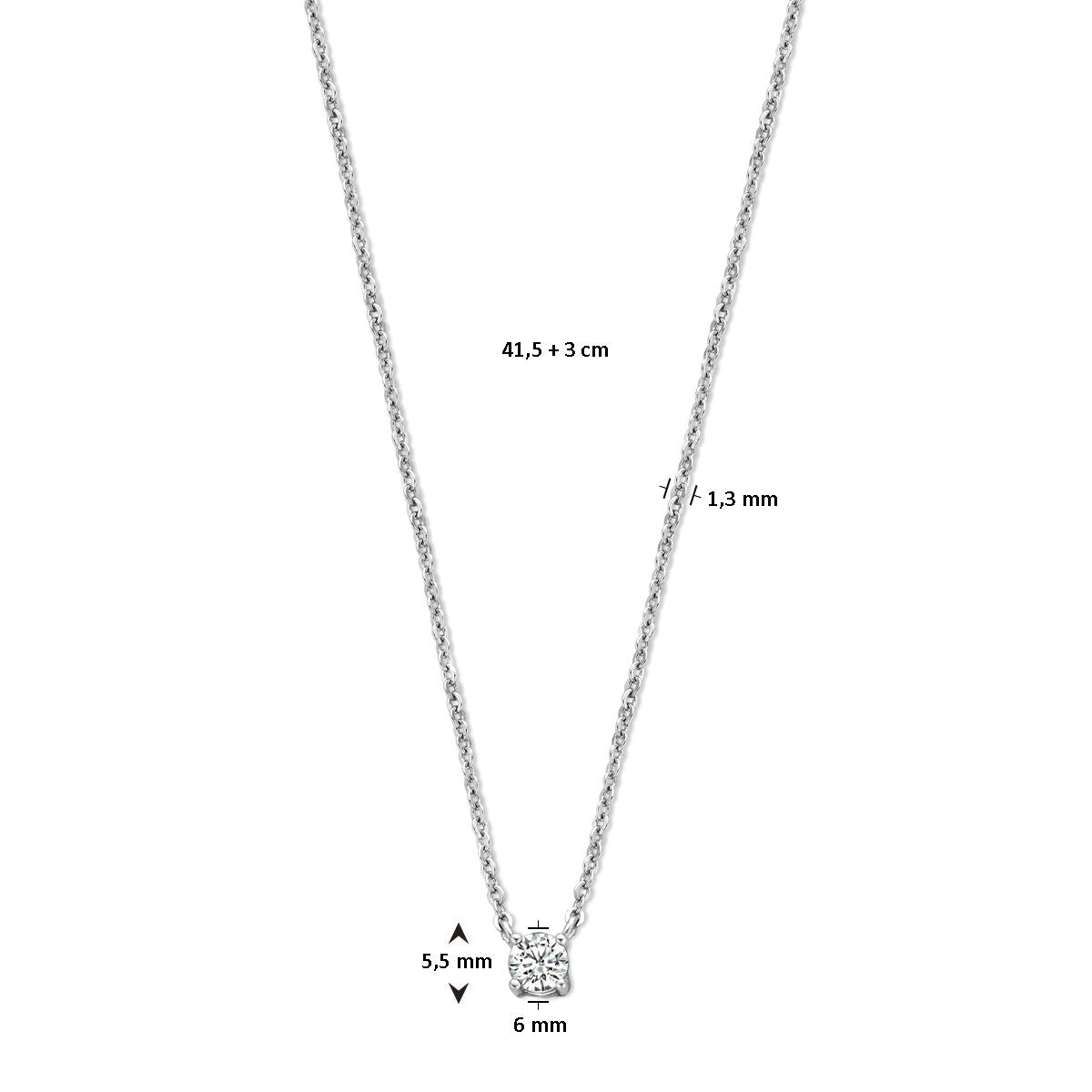 collier zircone 41,5 + 3 cm argent rhodié