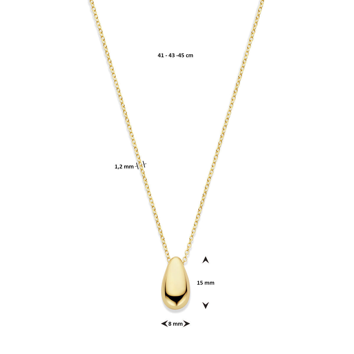 collier goutte 41 - 43 - 45 cm 3 microns argent plaqué or (jaune)