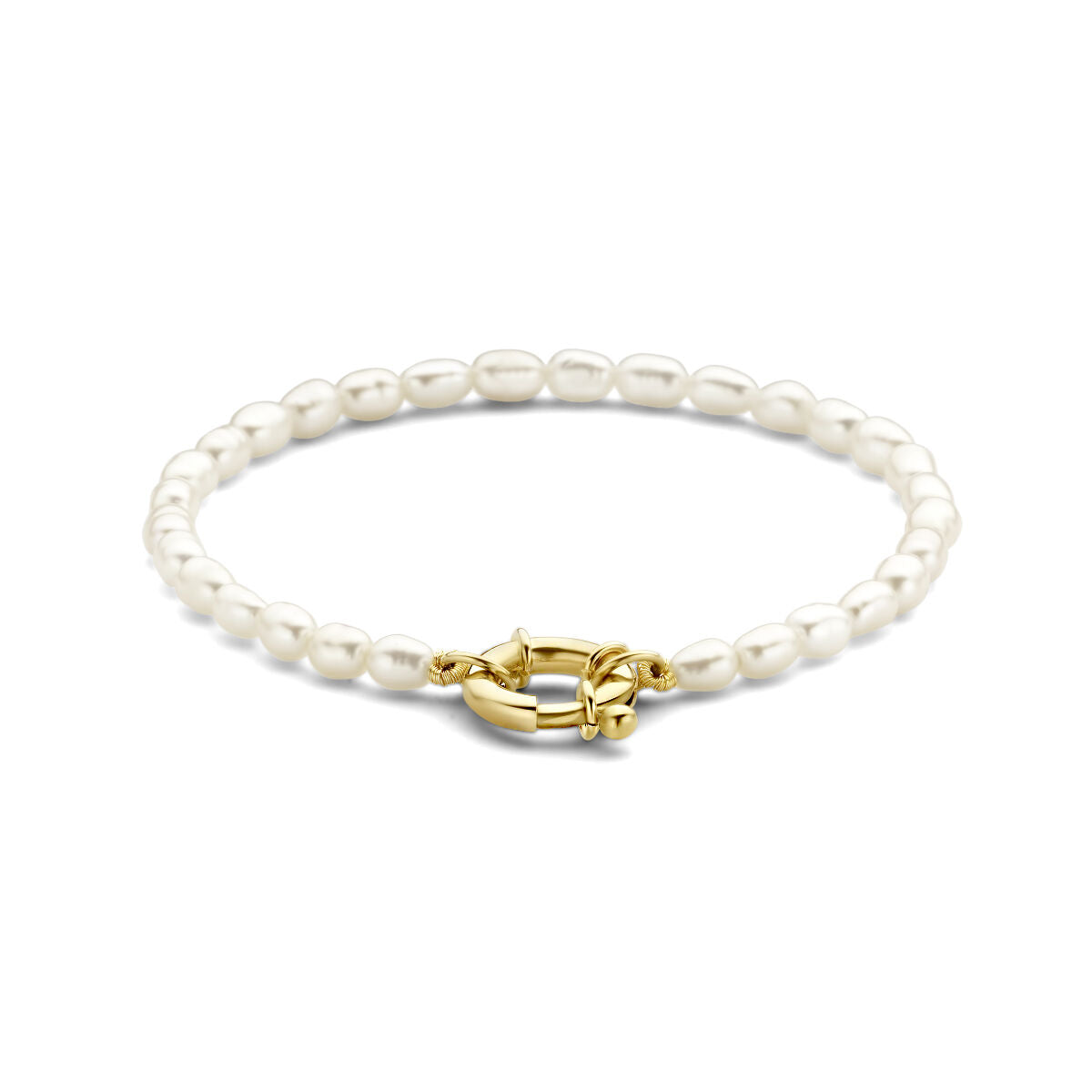 Bracelet en perles avec un grand fermoir en or jaune 14K.