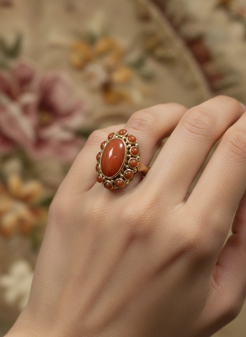 bague en or vintage 14k corail rouge 3.5gr