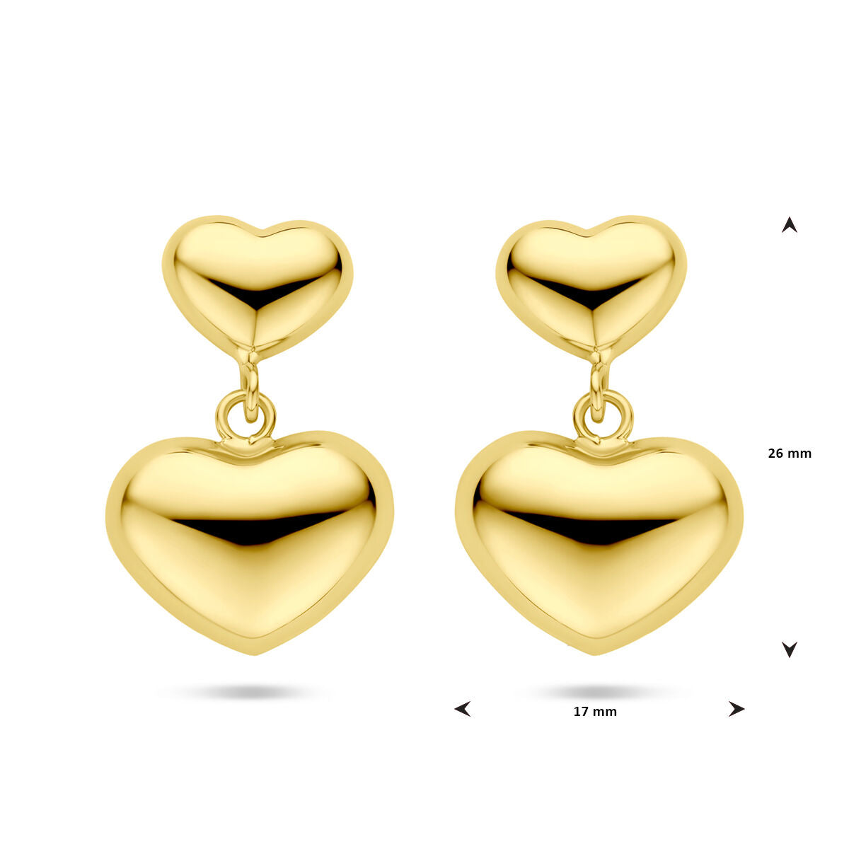 boucles d'oreilles cœurs 26 mm 1 micron argent plaqué or (jaune)