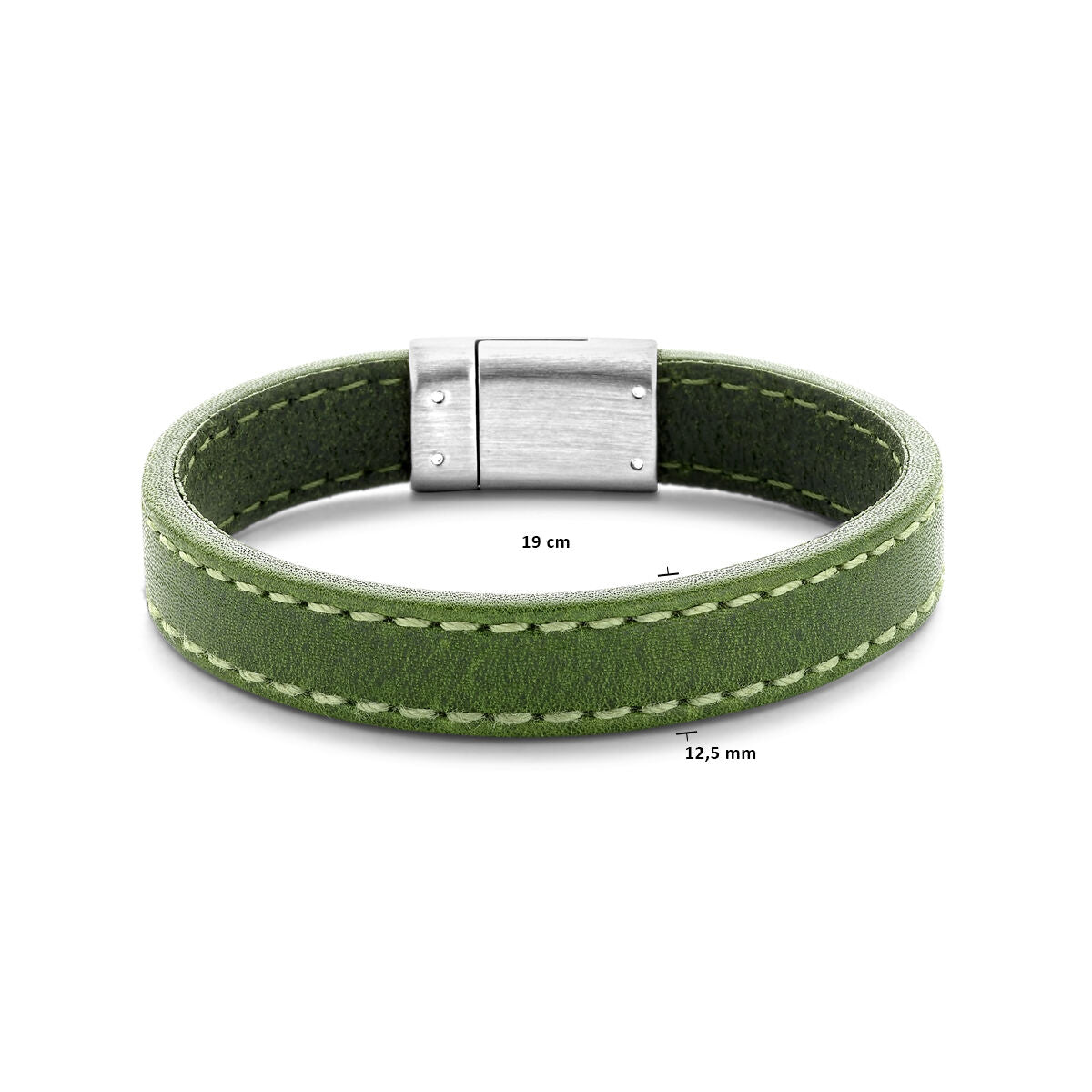 bracelet cuir vert 12,5 mm acier inoxydable