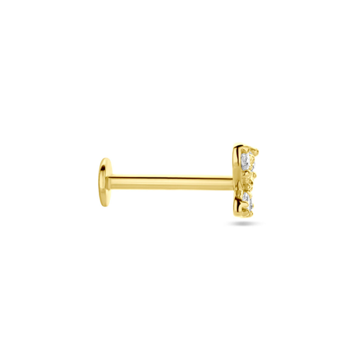 piercing dos plat papillon zircone 4,5 mm or jaune 14K