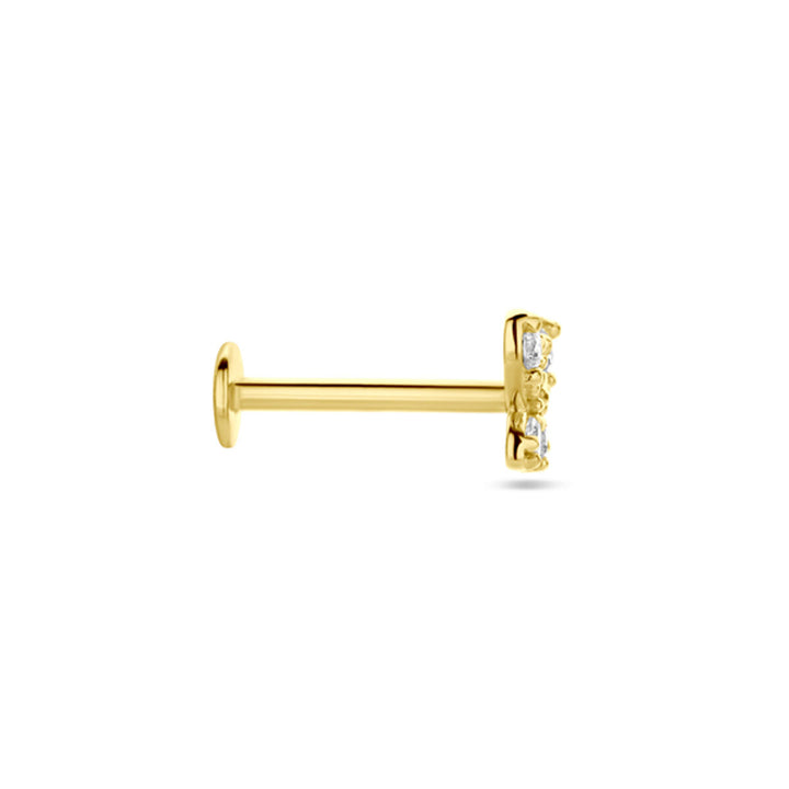 flat back piercing vlinder zirkonia 4,5 mm 14K geelgoud