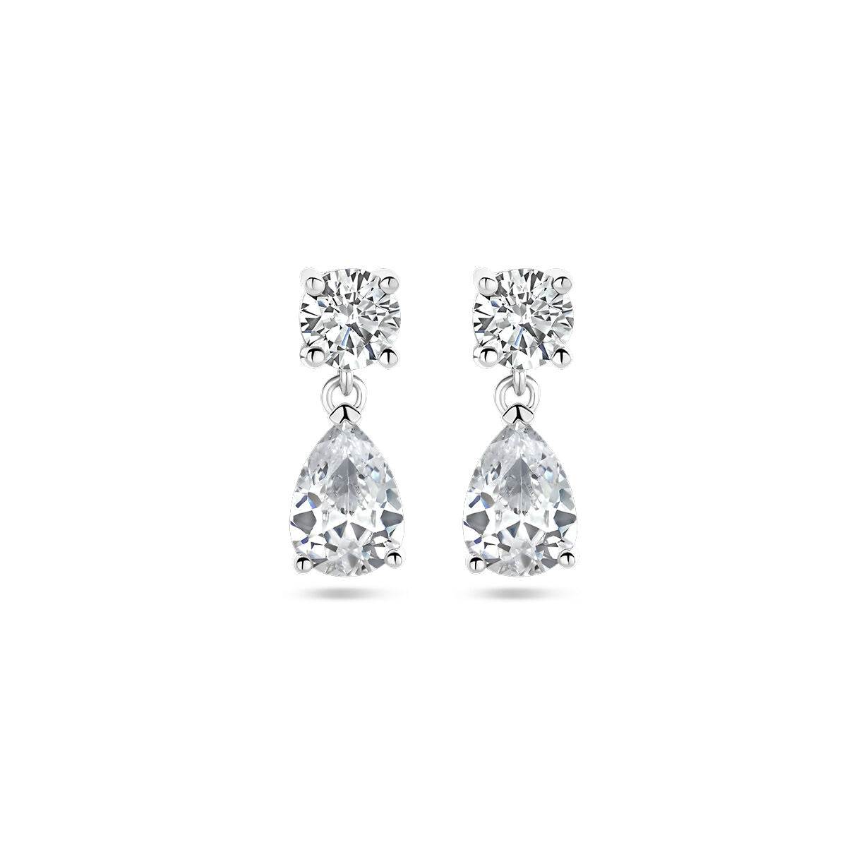 Boucles d'oreilles en argent rhodié avec zirconia, forme goutte et sertissage brillant.