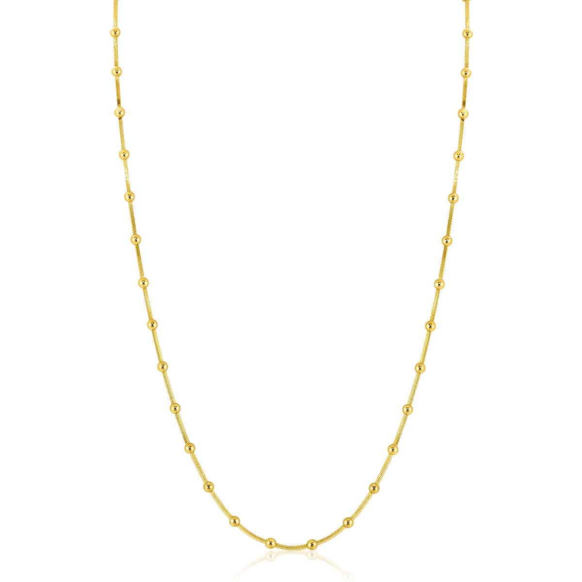 Collier doré avec des perles en forme de petites billes, finition brillante.