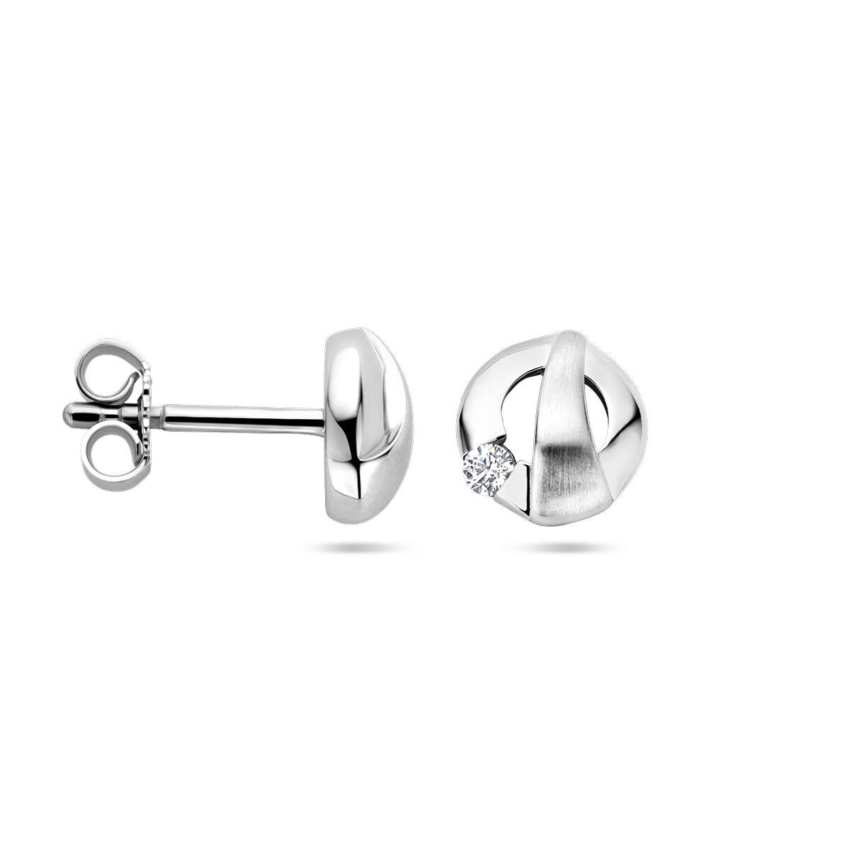 puces d'oreilles zircone poli/mat argent rhodié
