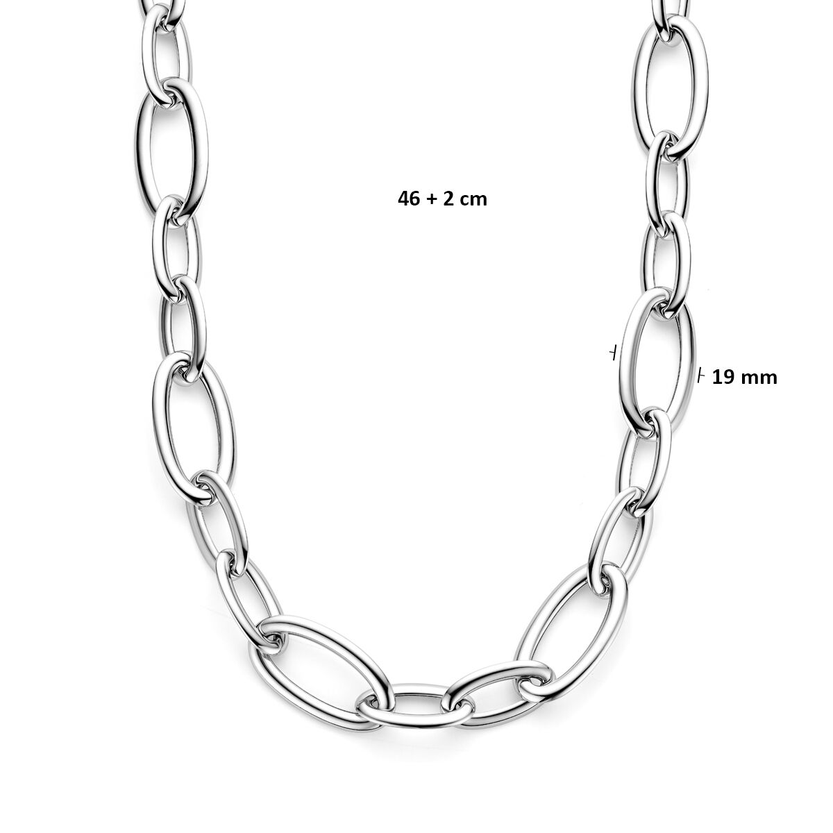 Collier pour femme en argent rhodié 925, 19 mm de large