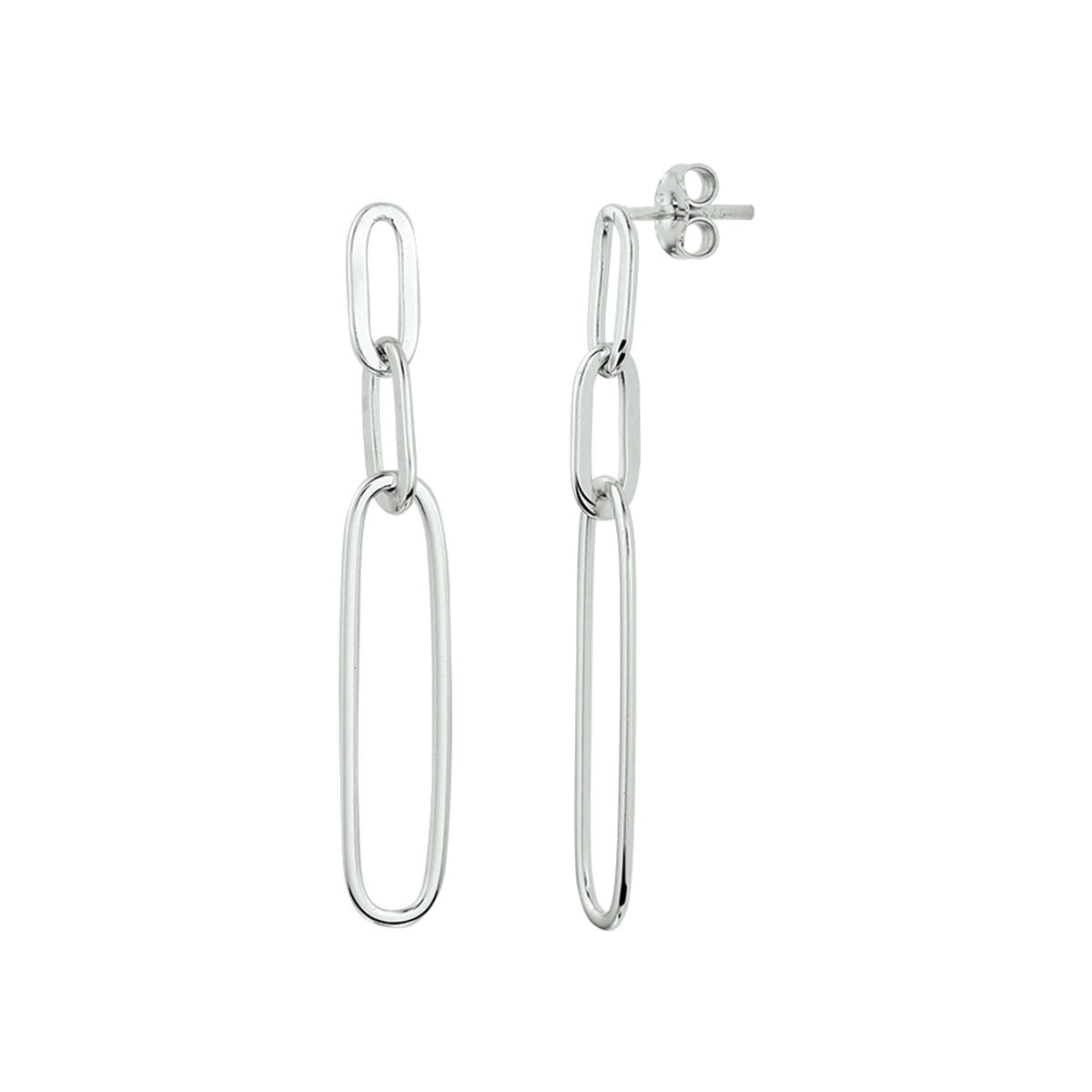 Boucles d'oreilles en argent rhodié en forme de trombone, longues et délicates.