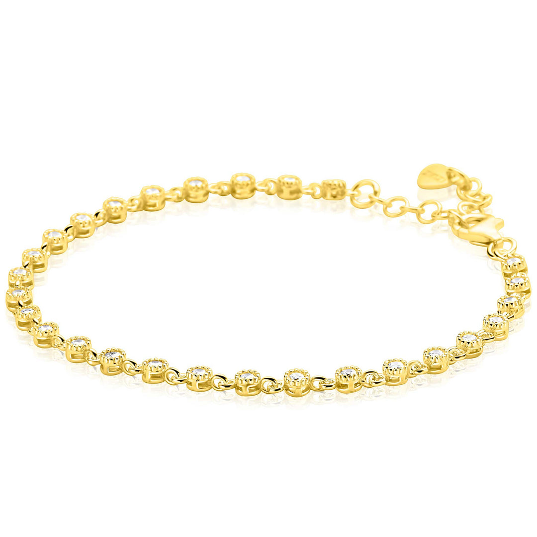 ZINZI gold plated zilveren armband met een speelse rij witte zirkonia’s in ronde zetting. ZIA2893Y