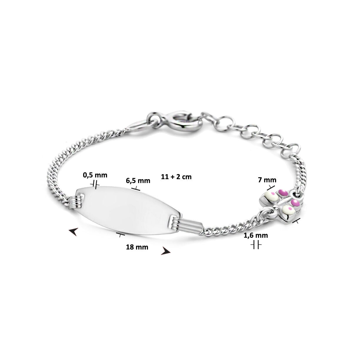 bracelet à graver papillon plaque 6,5 mm 11 + 2 cm argent rhodié