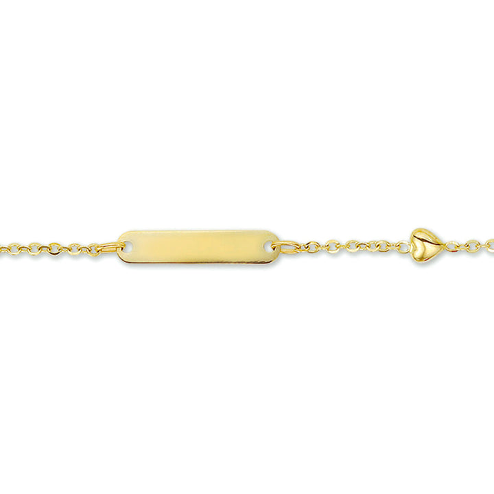 Bracelet en or avec plaque rectangulaire et petit cœur, 4,0 mm de large.