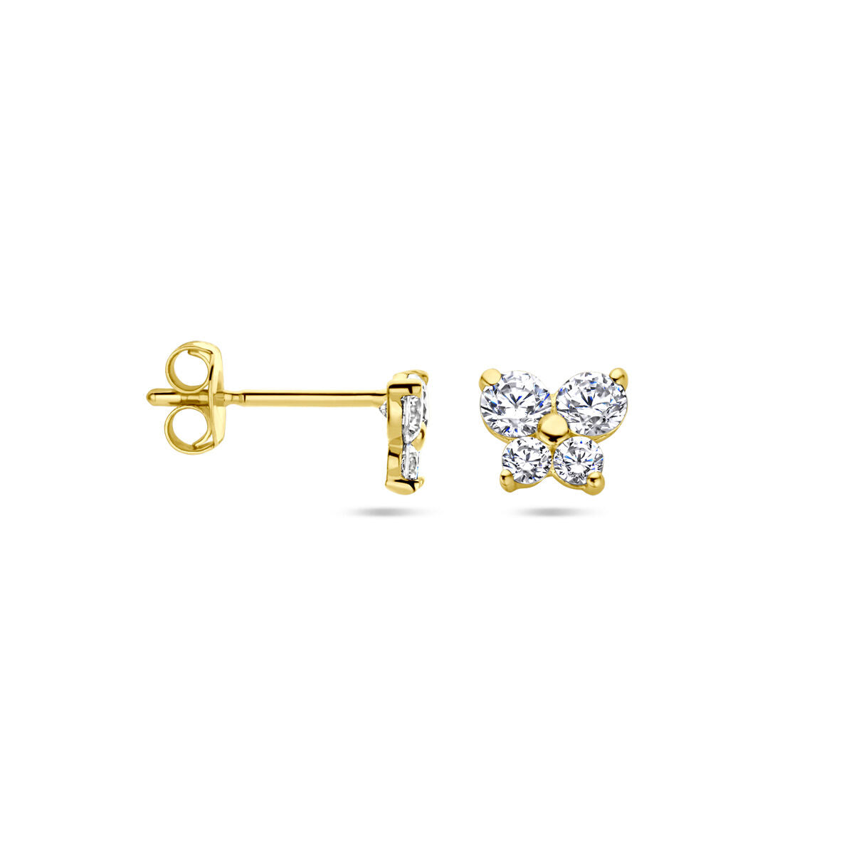 puces d'oreilles papillon zircone 14K or jaune