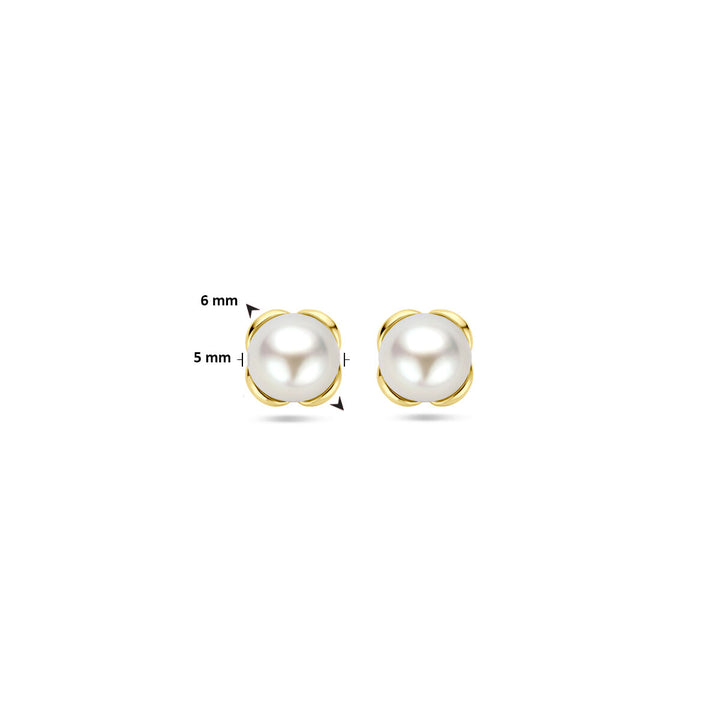 oorknoppen bloem parel 14K geelgoud