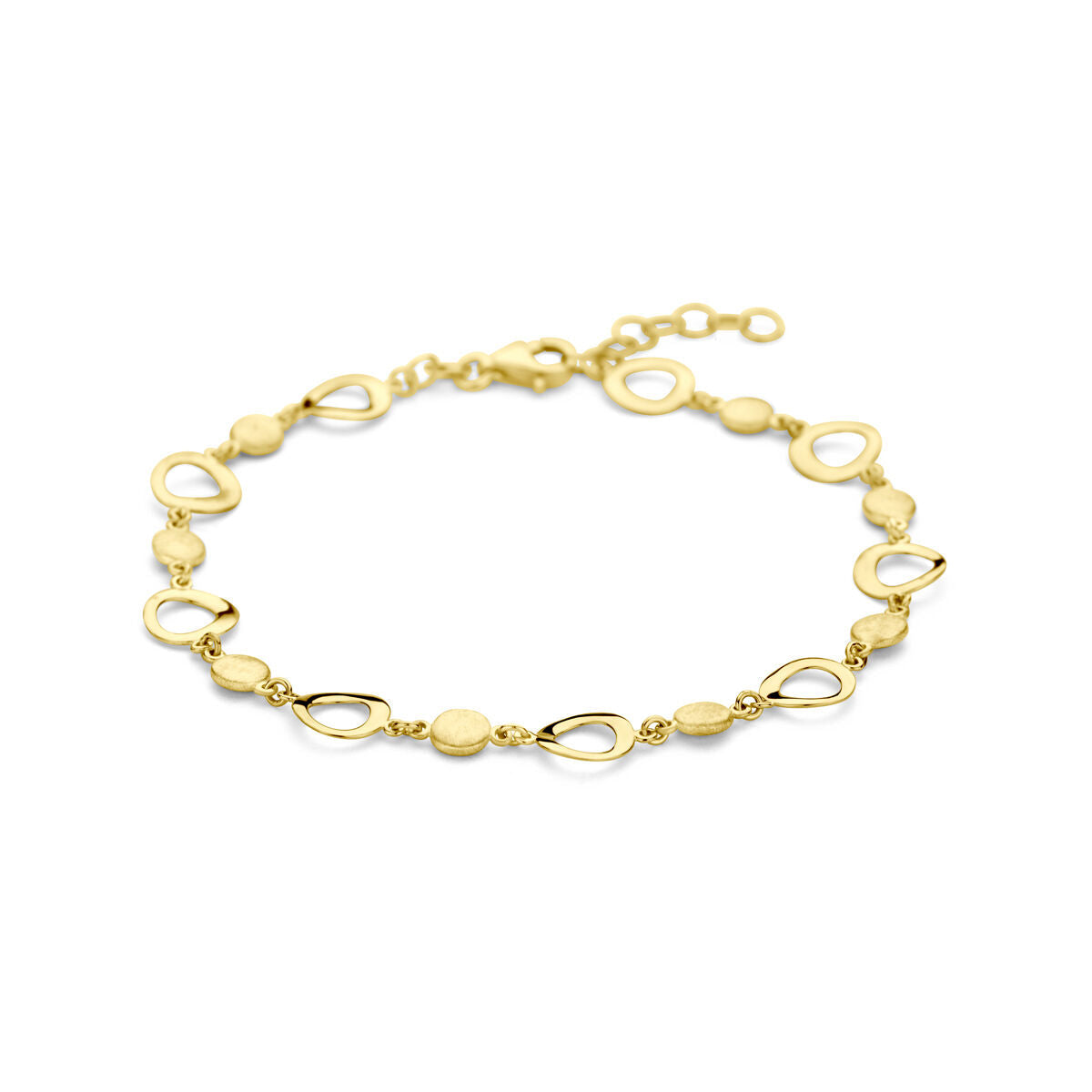 Bracelet en or 14K poli et mat avec des maillons ovales et ronds.