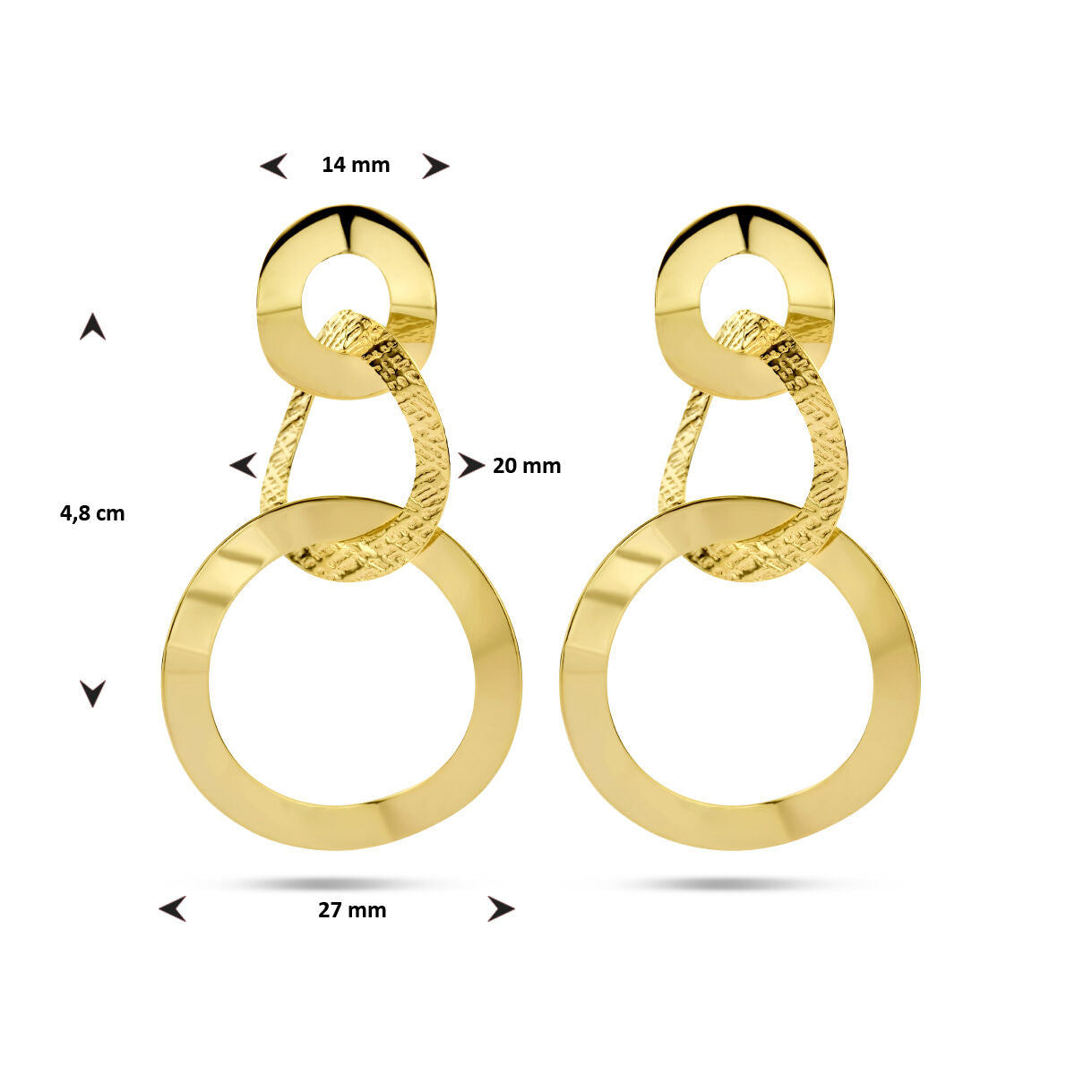 boucles d'oreilles rondes poli/mat 1 micron argent plaqué or (jaune)