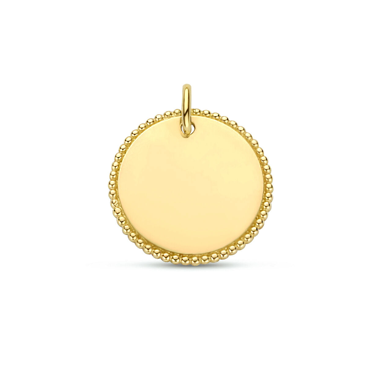Pendentif rond en or jaune 9k avec bord perlé.