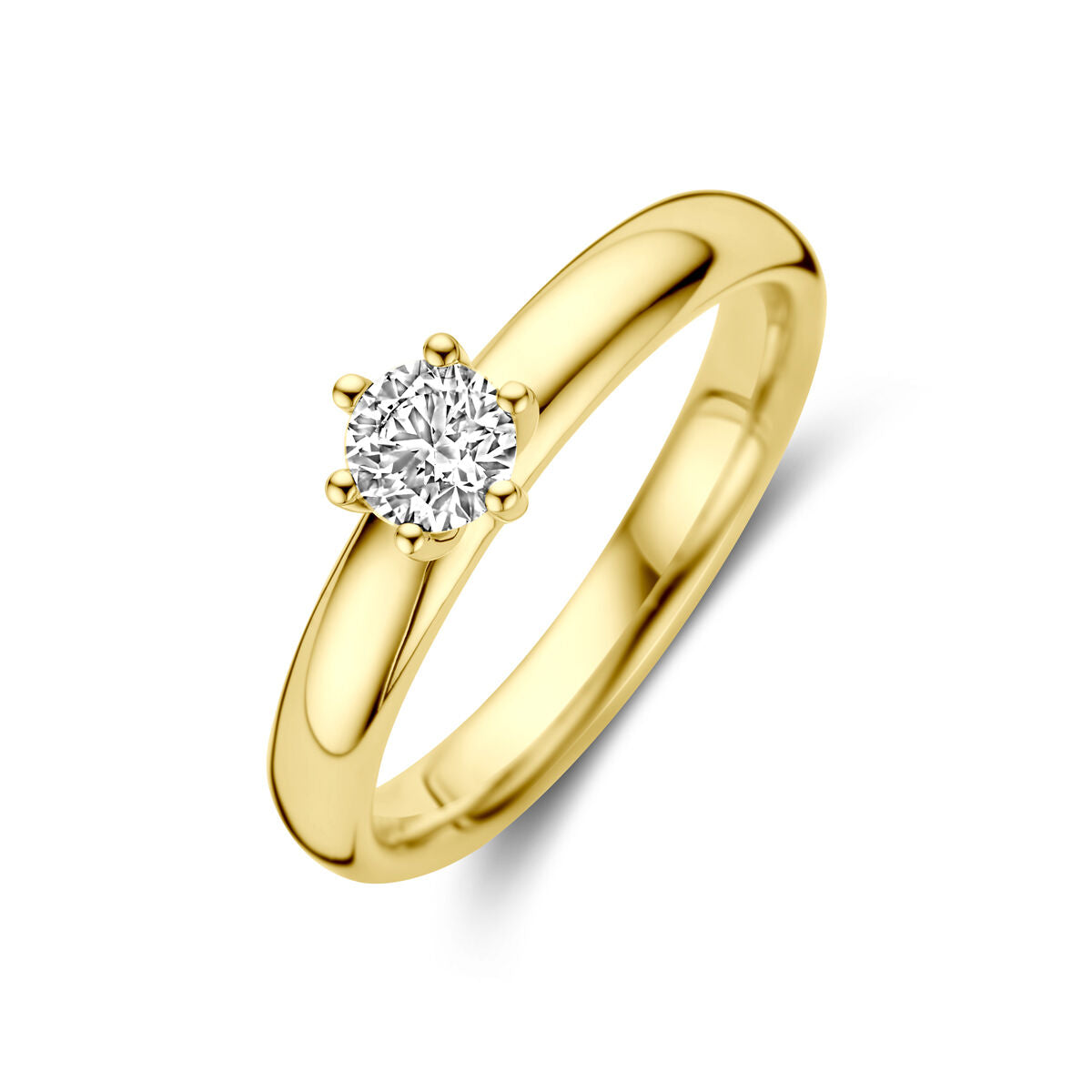 Bague en or jaune 14K avec un diamant de 0,33 ct, serti de six griffes.