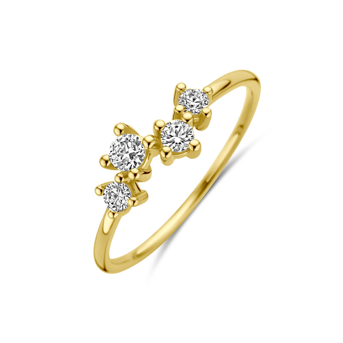 Bague en or jaune 14K ornée de zircones brillantes.