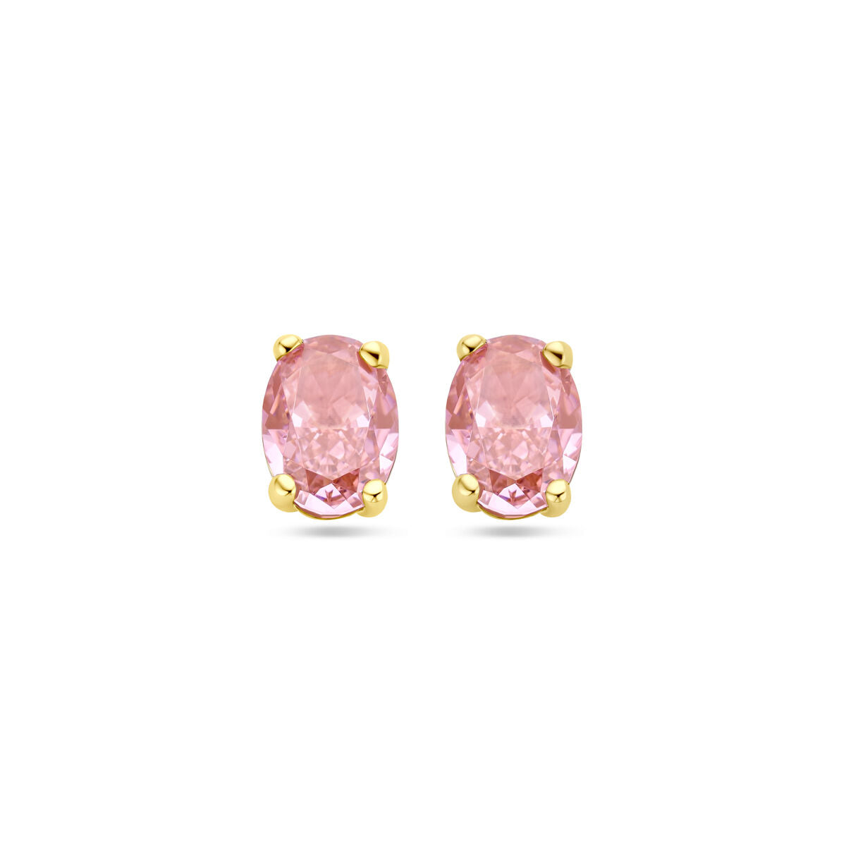 Boucles d'oreilles en or jaune 14K avec zirconia padparadscha, forme ovale.