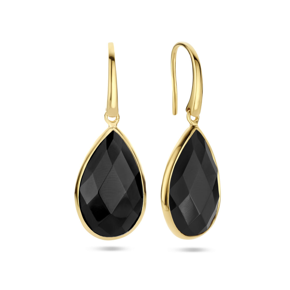 boucles d'oreilles onyx crochet français argent plaqué or (jaune)
