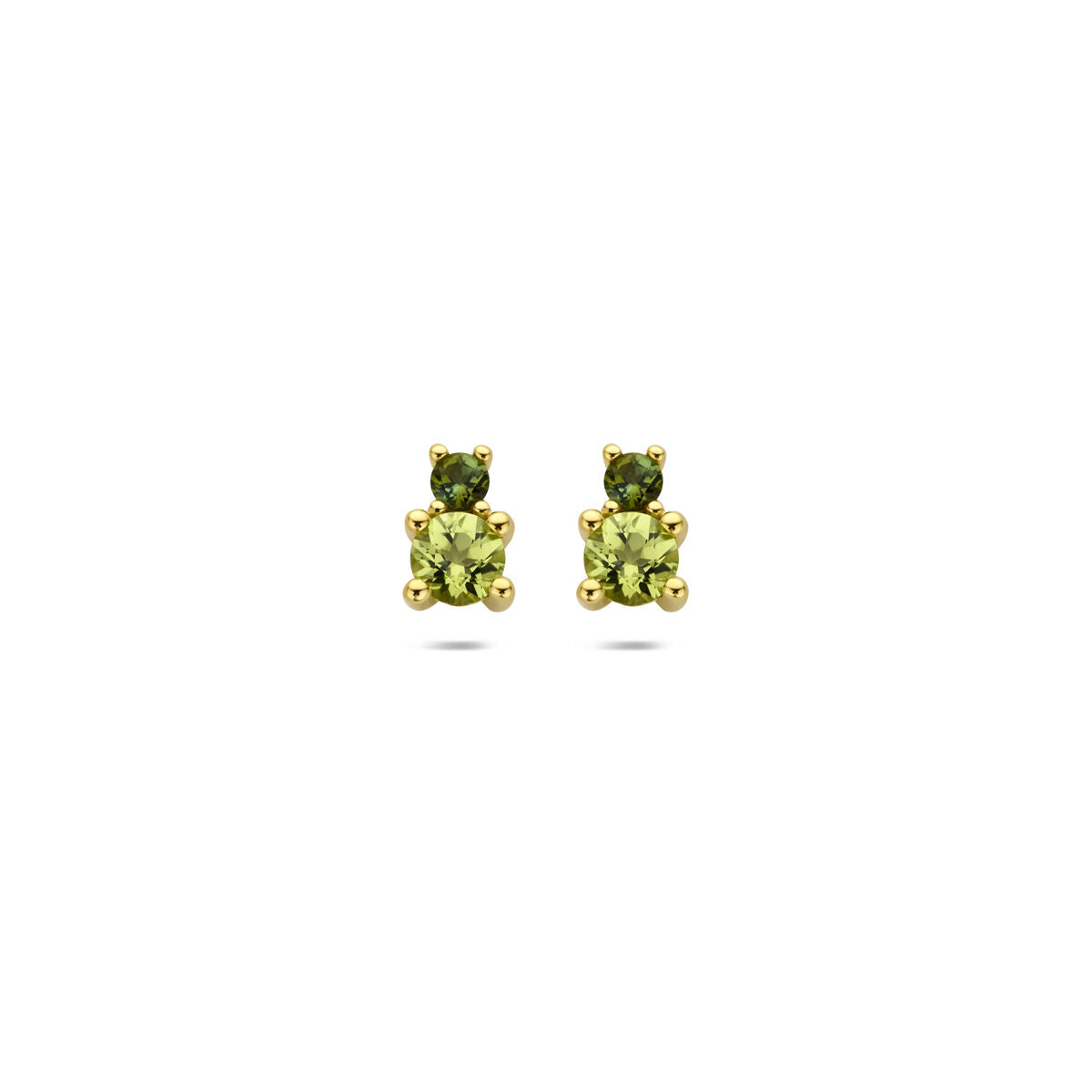 Boucles d'oreilles en or jaune 14 carats avec péridot et tourmaline verte.
