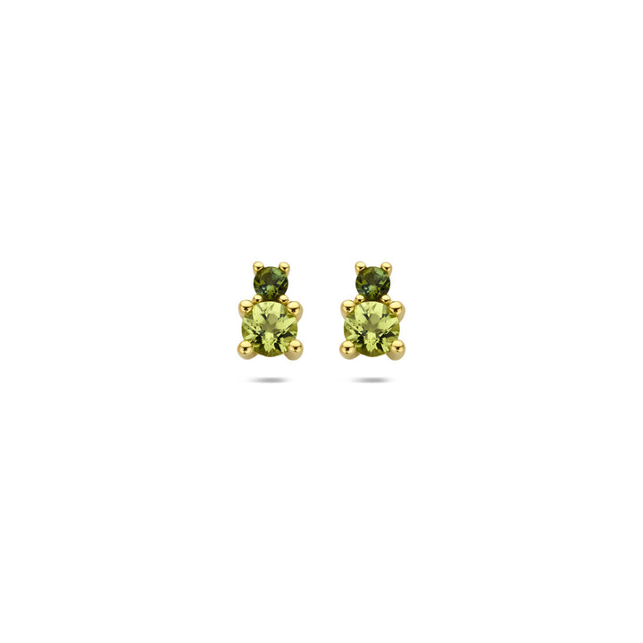 14k Geelgouden oorknopjes met peridot en groene toermalijn