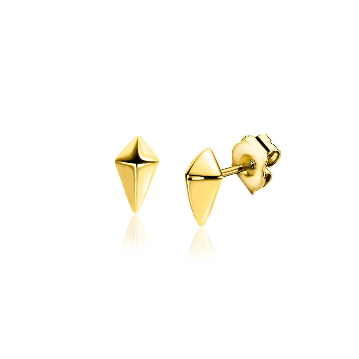 Boucles d'oreilles dorées en forme de losange avec une finition brillante.