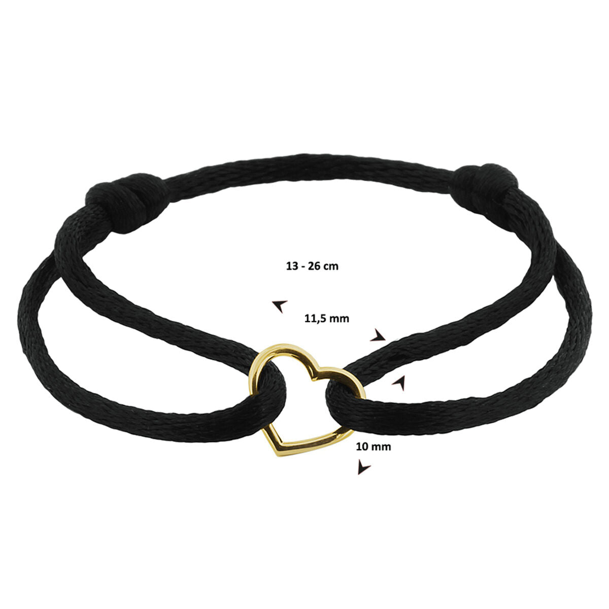 bracelet satin cœur 14K or avec caoutchouc/nylon/cuir