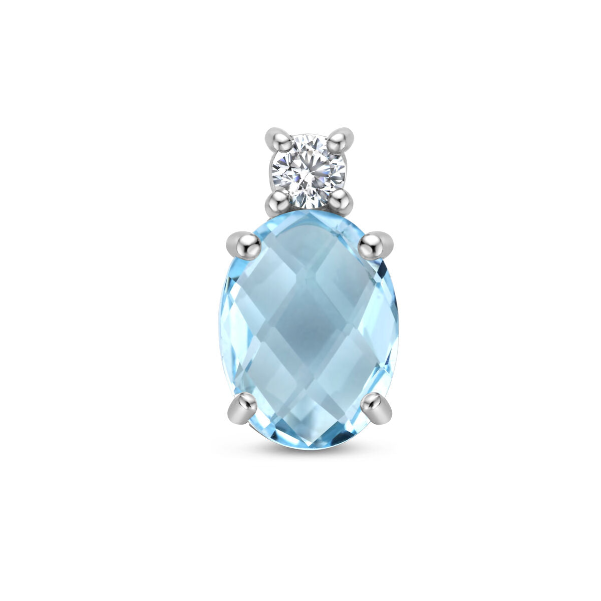 pendentif en topaze bleue et zirconium, argent rhodié, forme ovale.