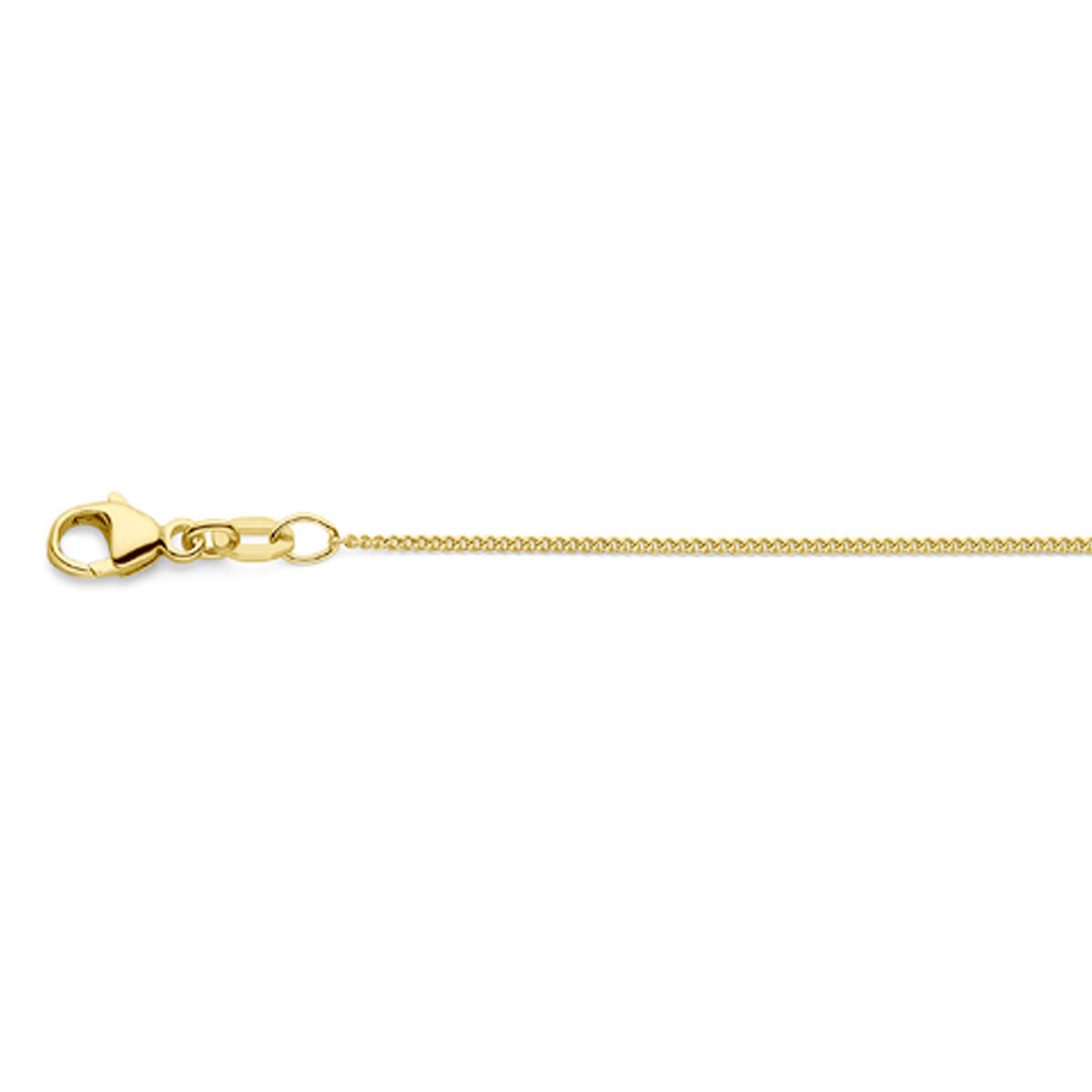 Collier gourmette en or jaune 18K, 1,0 mm, finition polie, longueur ajustable de 41 à 45 cm.