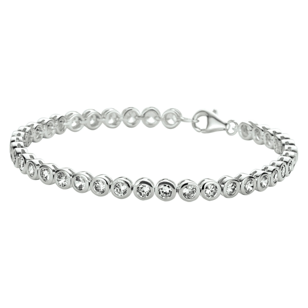 Bracelet en argent avec des zircons de 4 mm, design classique à maillons ronds.