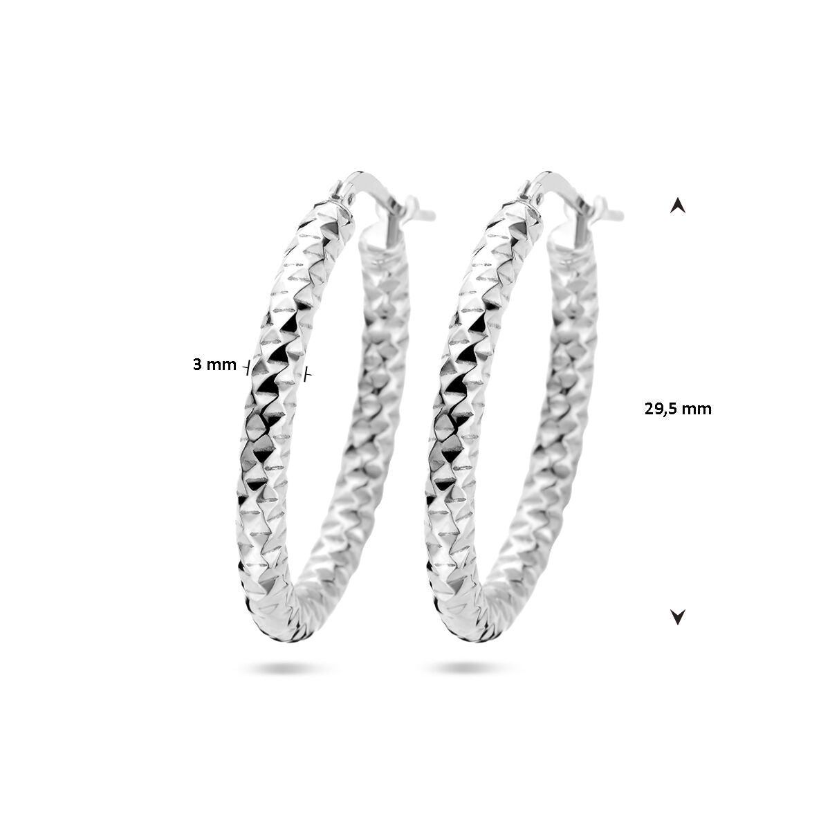 créoles 3,0 mm tube rond diamanté argent rhodié
