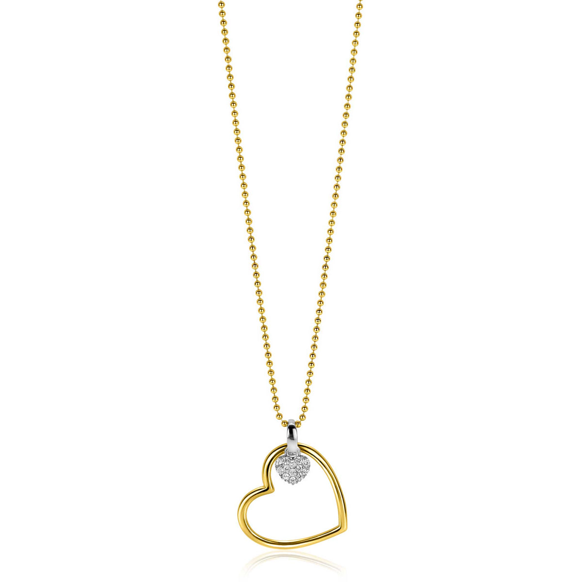 Collier en or avec un pendentif en forme de cœur et un zircon.